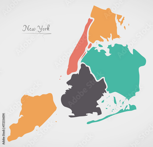 Photography New York Map with boroughs and modern round shapes