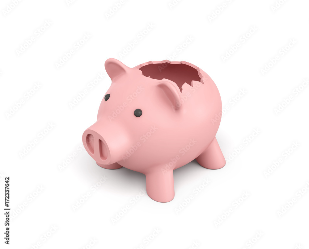 3d rendering of a pink ceramic piggy bank with a broken top on white background. 3d rendering of a pink ceramic piggy bank with a broken top on white background.