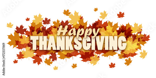 HAPPY THANKSGIVING banner with autumn leaves photo