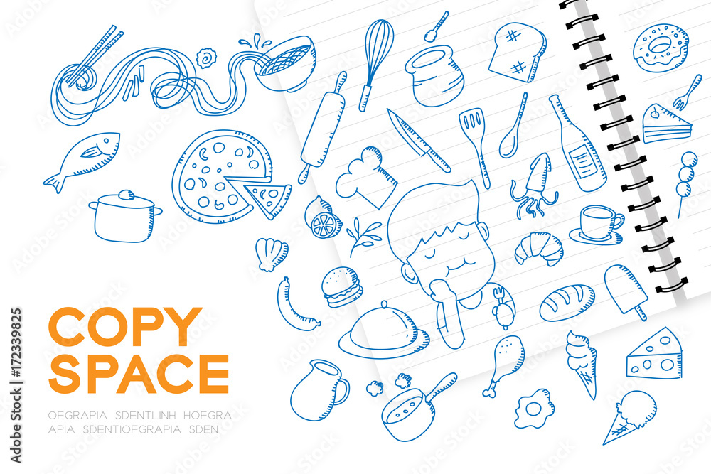 Notebook with kid boy hand drawing set, Imagine of Future Occupation Notebook with kid boy hand drawing set, Imagine of Future Occupation