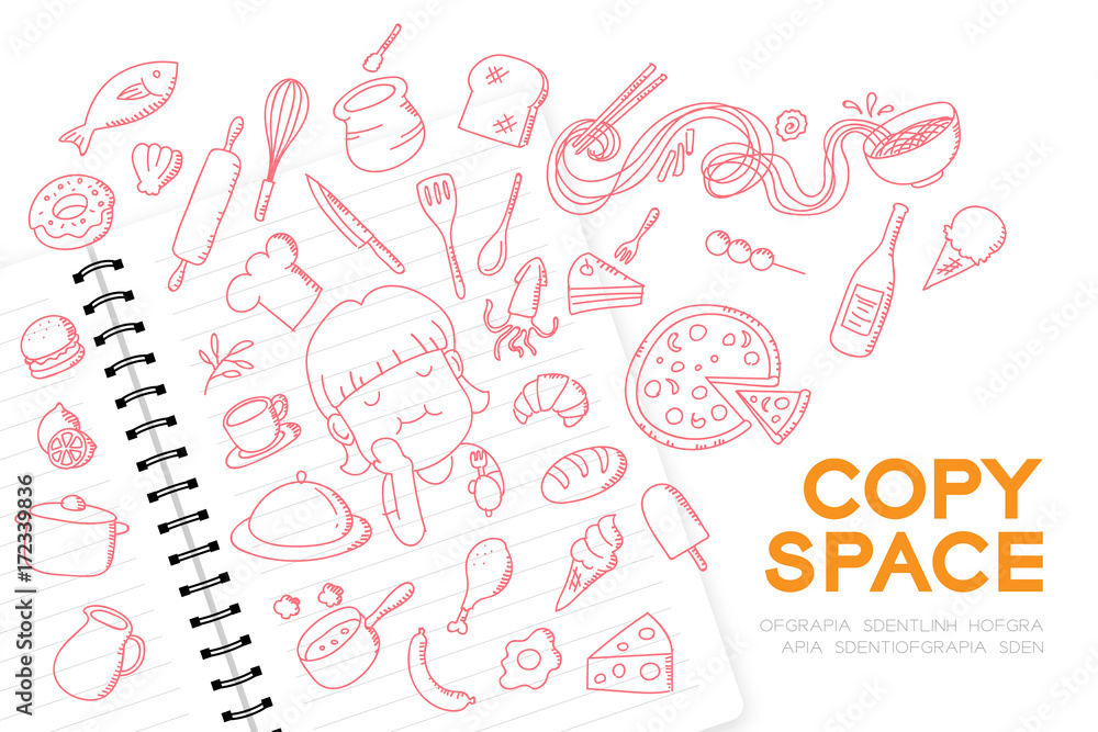 Fototapeta premium Notebook with kid girl hand drawing set, Imagine of Future Occupation