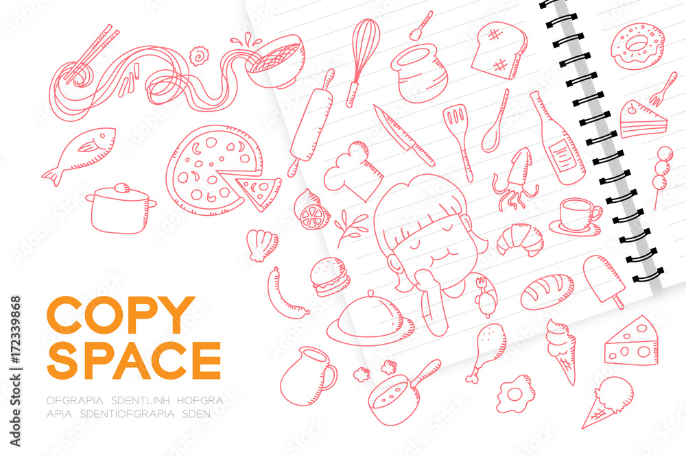 Notebook with kid girl hand drawing set, Imagine of Future Occupation Notebook with kid girl hand drawing set, Imagine of Future Occupation