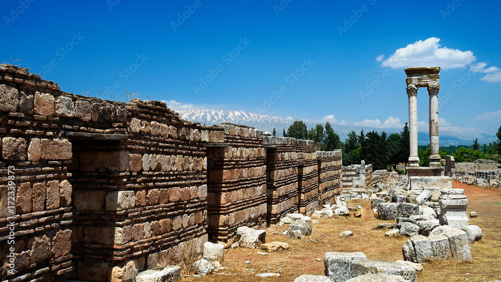 Ruins of ancient city Anjar in Bekaa valley Lebanon