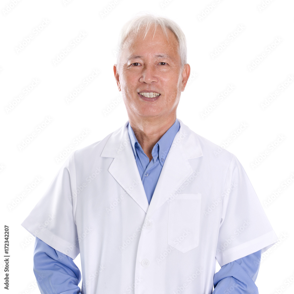 Old Asian man in lab coat Old Asian man in lab coat