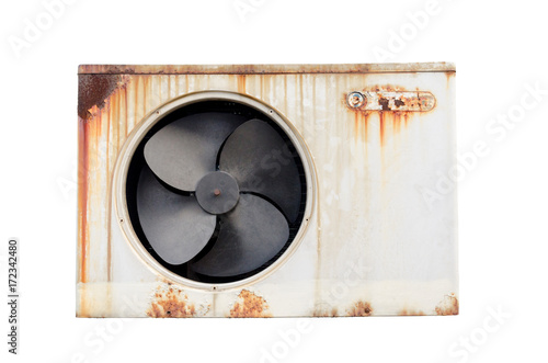 Old air conditioning compressor with rust isolated on white back