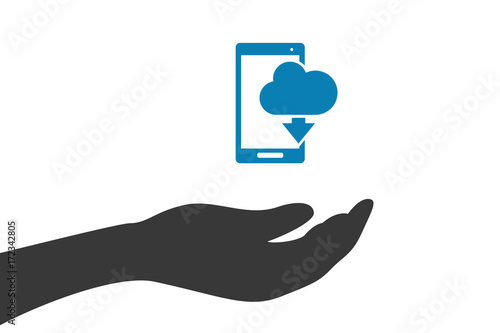 Hand hält Smartphone herunterladen