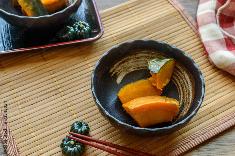 8 Kabocha no Nimono is a Japanese dish made of pumpkin boiled with soy