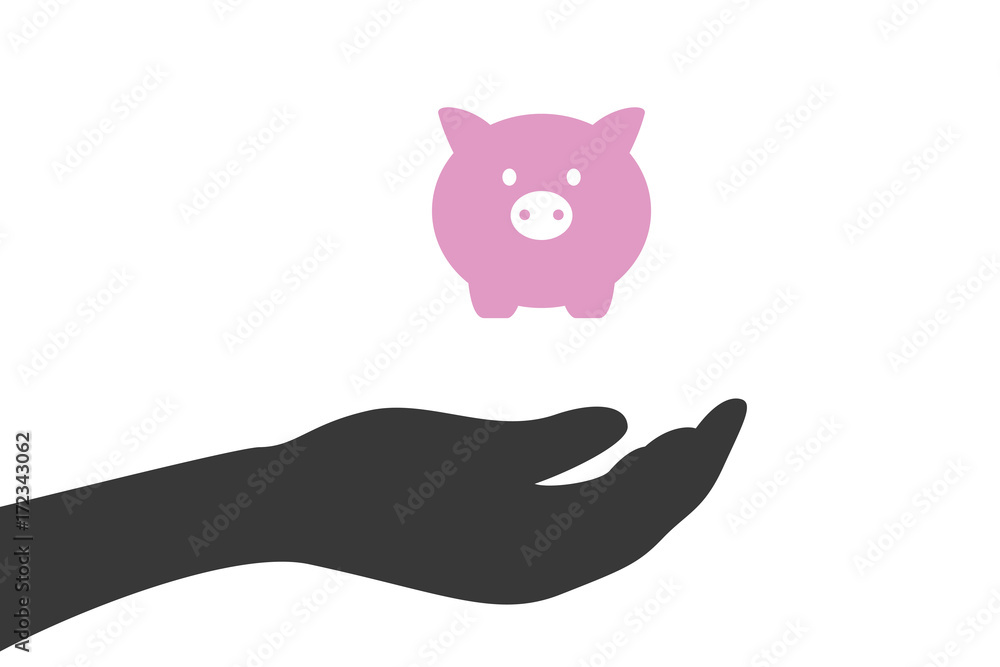 Hand hält Sparschwein Hand hält Sparschwein