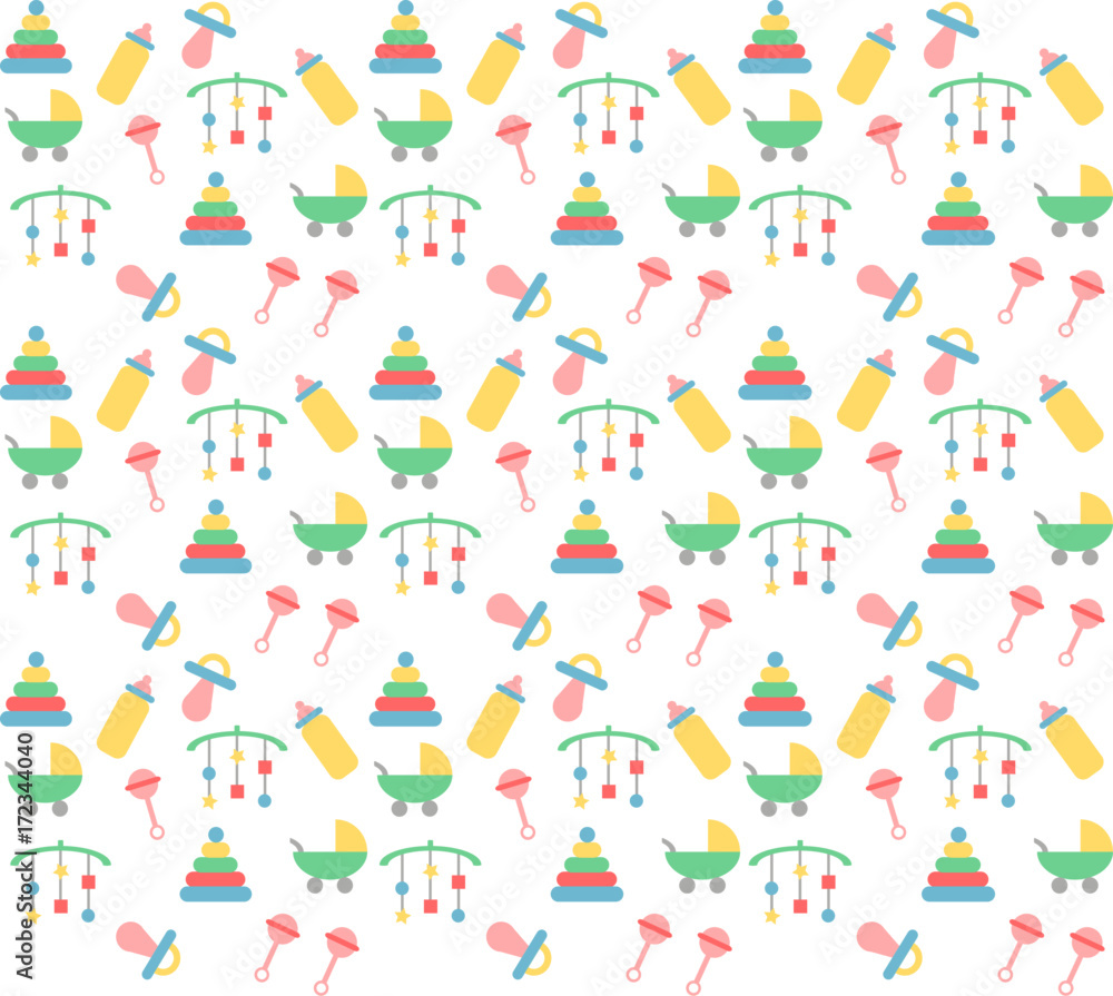 Fototapeta premium Baby pattern in pastel colours with toys & objects