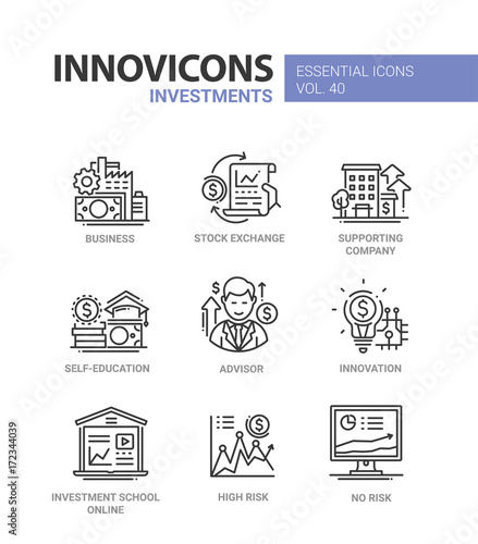 Investments - modern vector line design icons set. © Boyko.Pictures