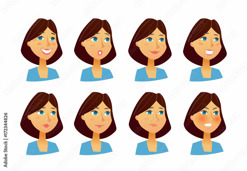Woman Expressions - vector flat set of images Woman Expressions - vector flat set of images
