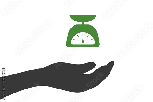 Hand hält Küchenwaage