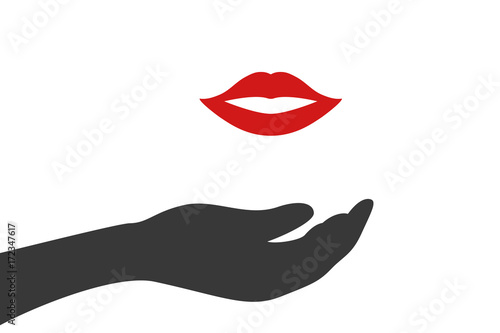 Hand hält Lippen