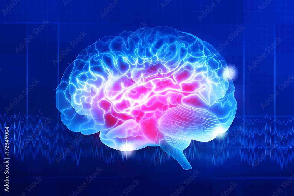 Human brain on a dark blue background. Digital illustration Human brain on a dark blue background. Digital illustration