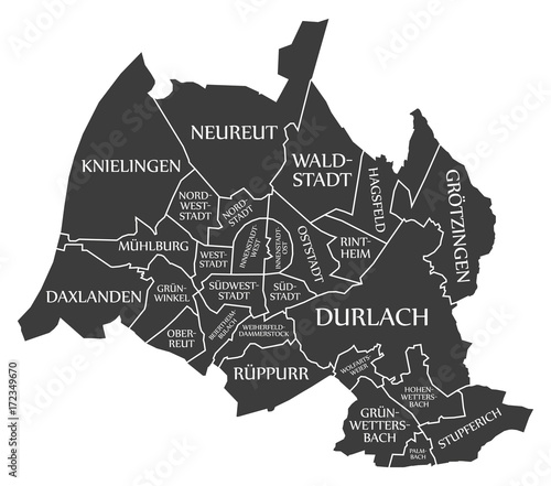 Karlsruhe city map Germany DE labelled black illustration