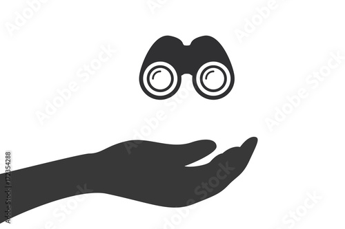 Hand hält Fernglas