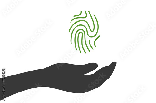 Hand hält Fingerabdruck