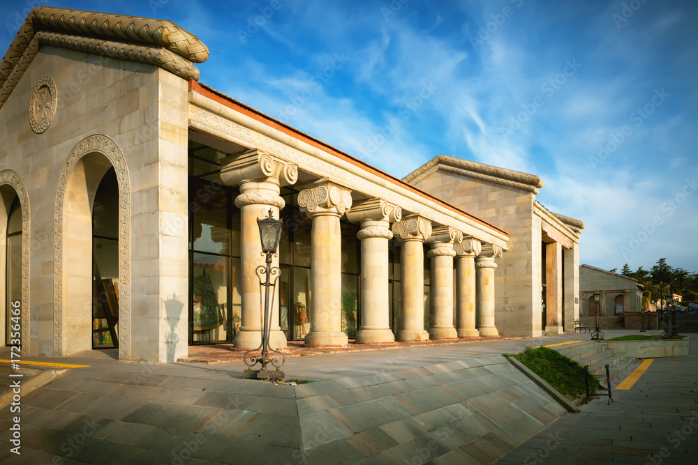 Fototapeta premium Tourism information center by Svetitskhoveli Orthodox Cathedral in Mtskheta, Georgia