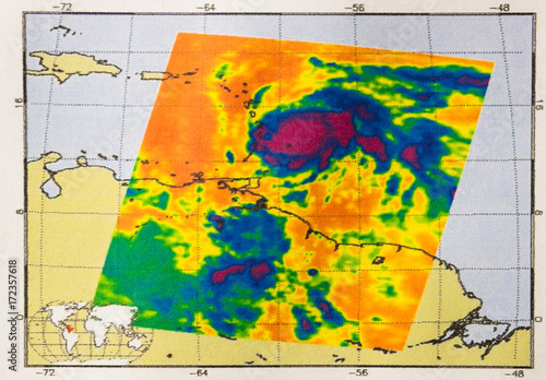 Fototapeta Naklejka Na Ścianę i Meble -  Infrared image of Hurricane Maria provides temperature data to understand how strong storms can be. Elements of this image furnished by NASA.
