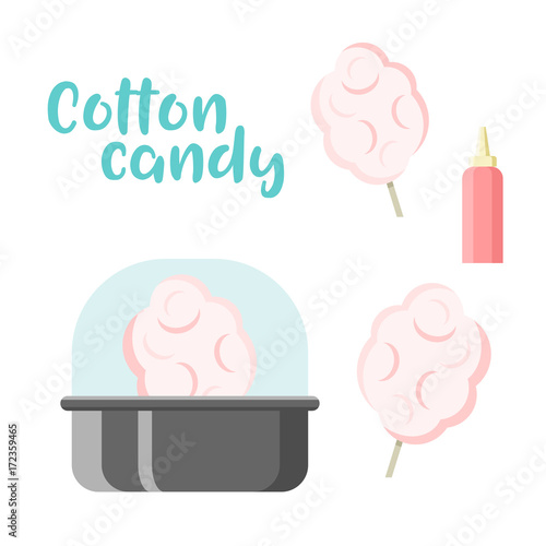 Cotton candy set. Colorful vector constructor, cartoon style, isolated on white background