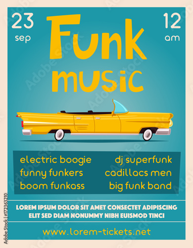 Funk music poster. Cartoon vector illustration