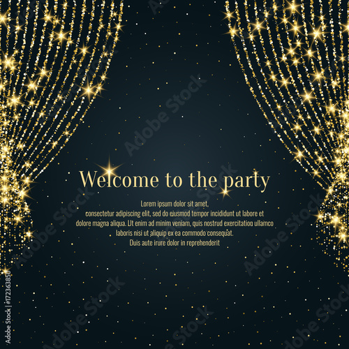 Invitation template for the event. Background open curtain.