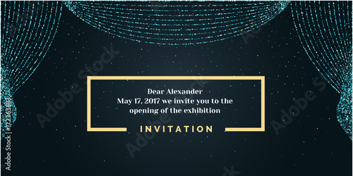 Invitation template for the event. Background open curtain.