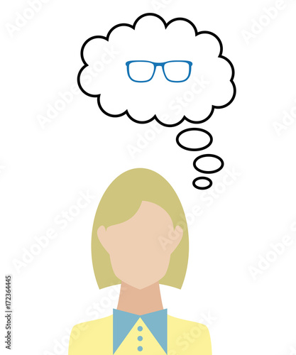 Frau überlegt - Nerd-Brille