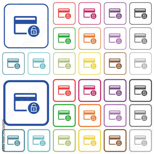 Unlock credit card transactions outlined flat color icons