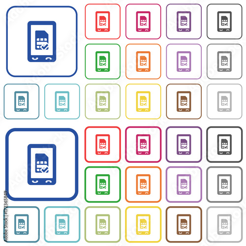 Mobile simcard accepted outlined flat color icons