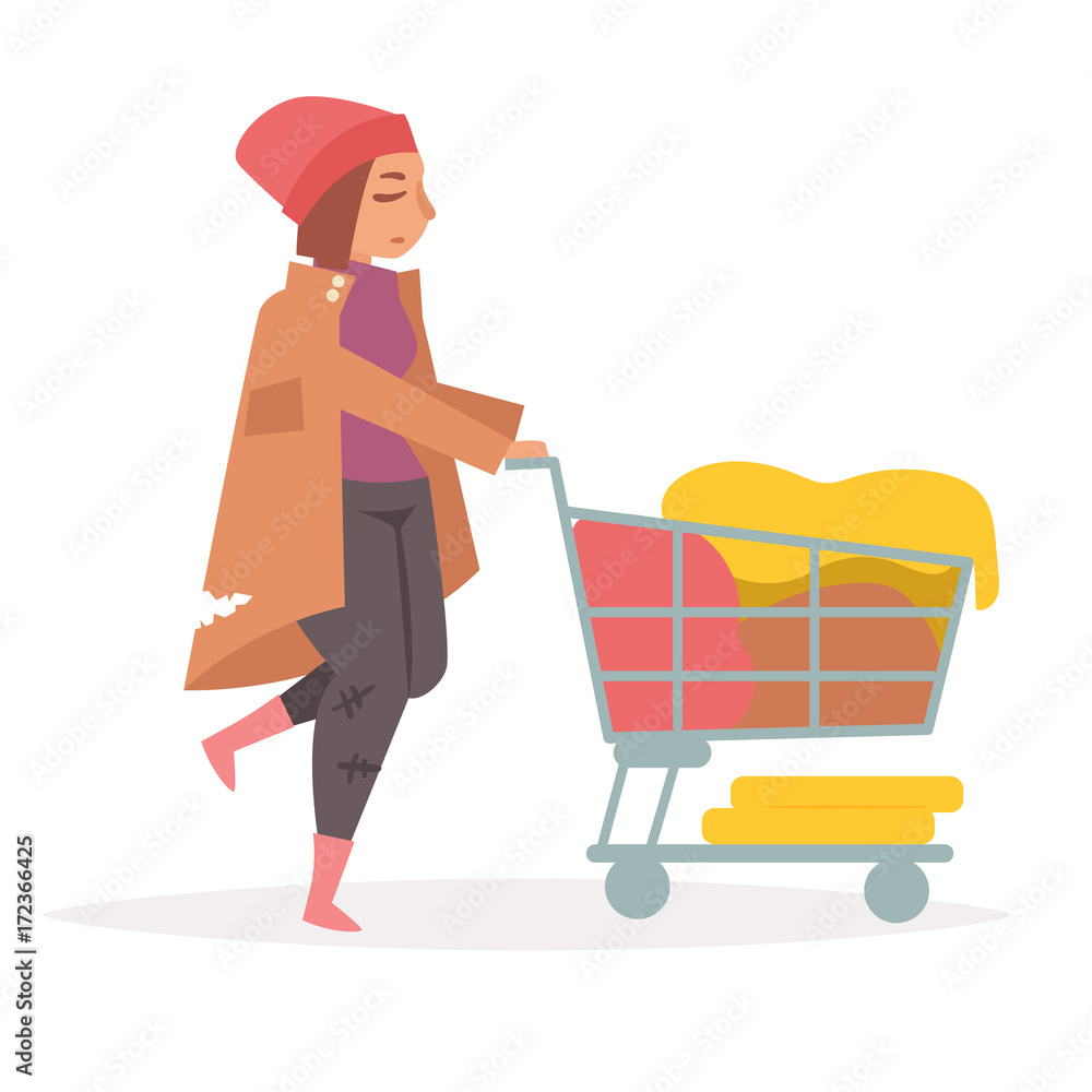 Hobo with a grocery cart. Hobo with a grocery cart.