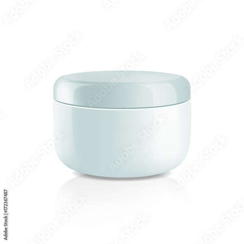 Mock up cosmetic realistic white plastic cream bottle isolated on white background. Beauty product package template, vector illustration.