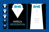 birthday party invitation with suit & bow tie- vector design for man male 