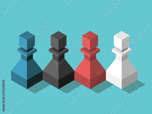 Multicolor chess pawns team