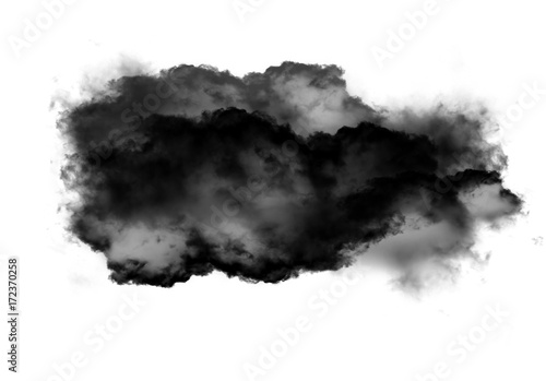 Single black cloud of smoke over white background