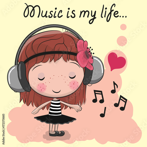 Cute cartoon Girl with headphones