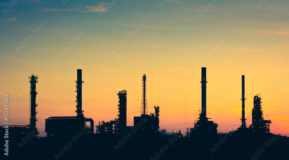 Oil Refinery with Twilight on the river.