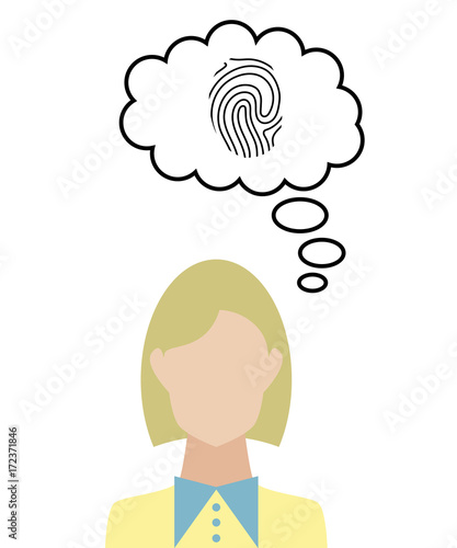 Frau überlegt - Fingerabdruck - Identifikation