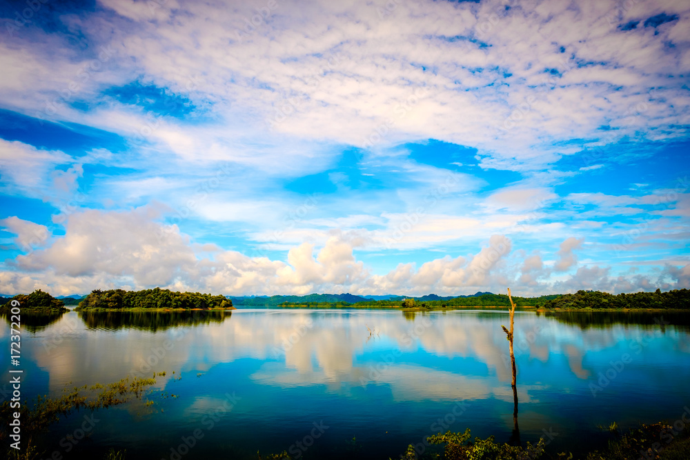 before raining blue sky river lake mountain wildlife kanchanaburi thailand