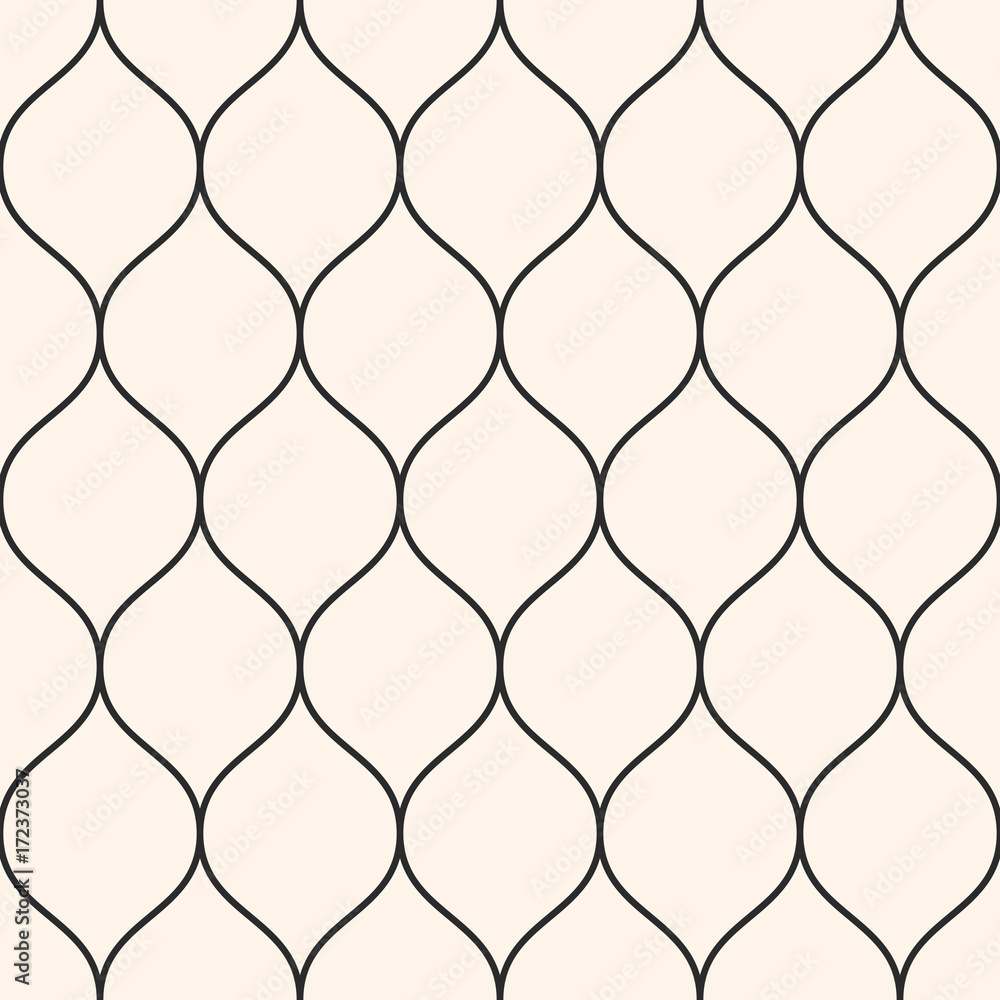 Naklejka premium Vector seamless pattern, thin wavy lines. Texture of mesh, fishnet, lace, weaving, smooth grid. Subtle monochrome geometric background. Design element for prints, decor, fabric, furniture, web, covers