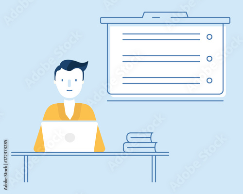 Vector Flat linear illustration related to business mentorship, assistance and professional consulting service
