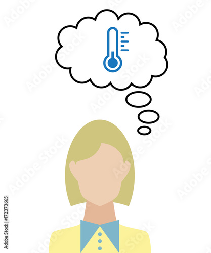 Frau überlegt - Thermometer kühl