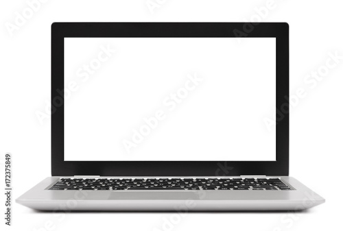 Isolated laptop computer with blank screen on white background