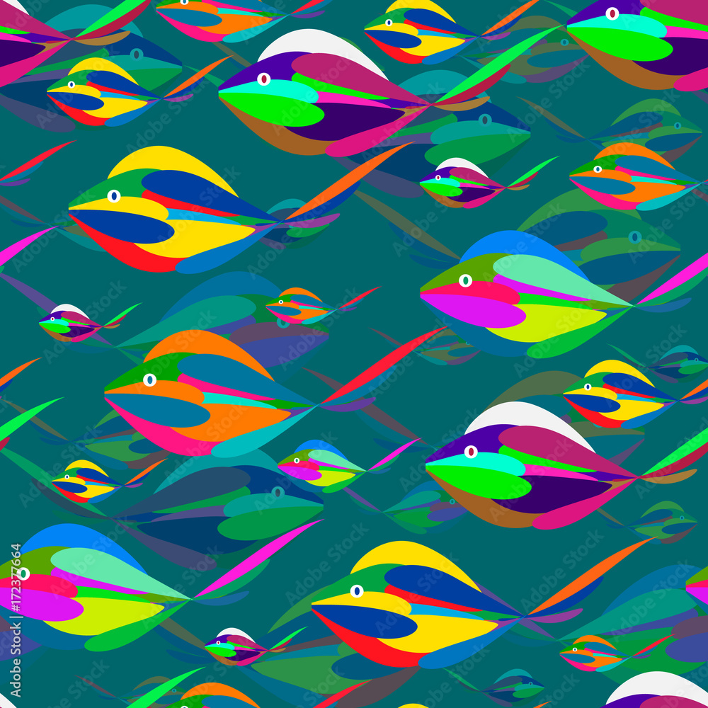 Multicolored fish in the depths of the ocean. Wonderful vector cartridge for design.
