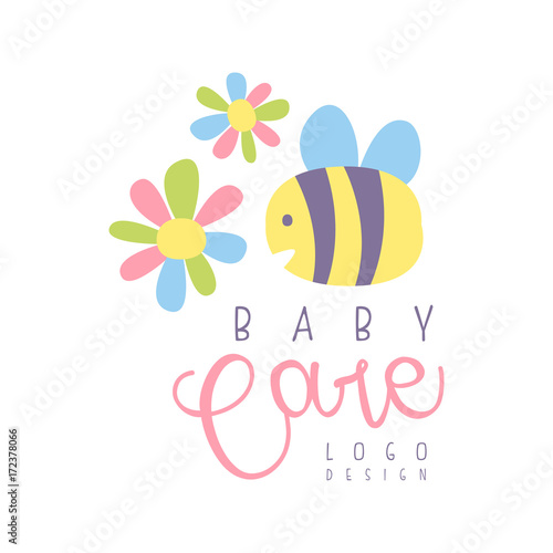 Baby care logo, label for kids club, baby or toys shop and any other children projects colorful hand drawn vector Illustration © topvectors