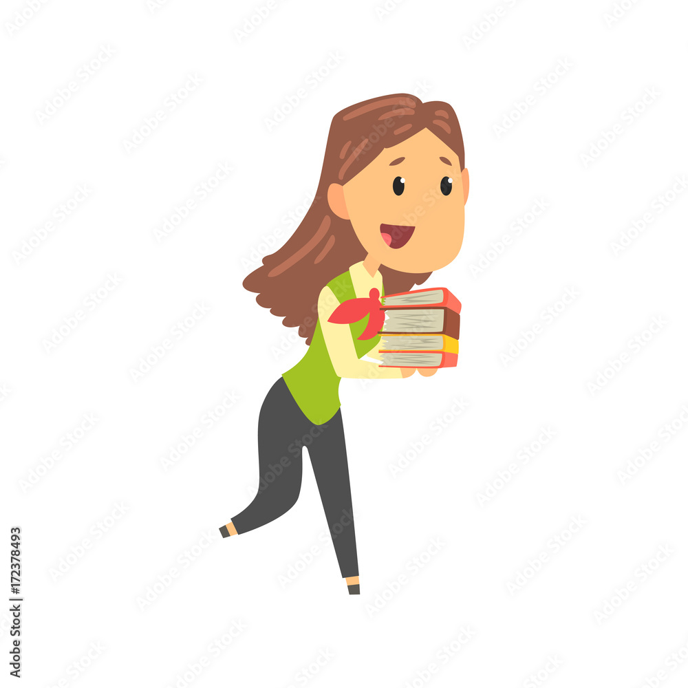 Businesswoman character in formal wear carrying pile of document folders, business person at work cartoon vector illustration