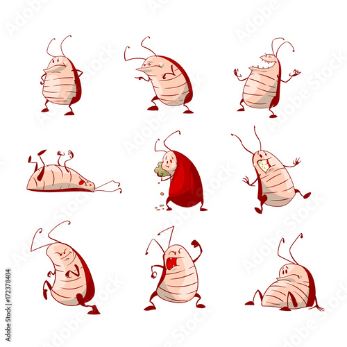 Collection of colorful vector cartoon cockroaches