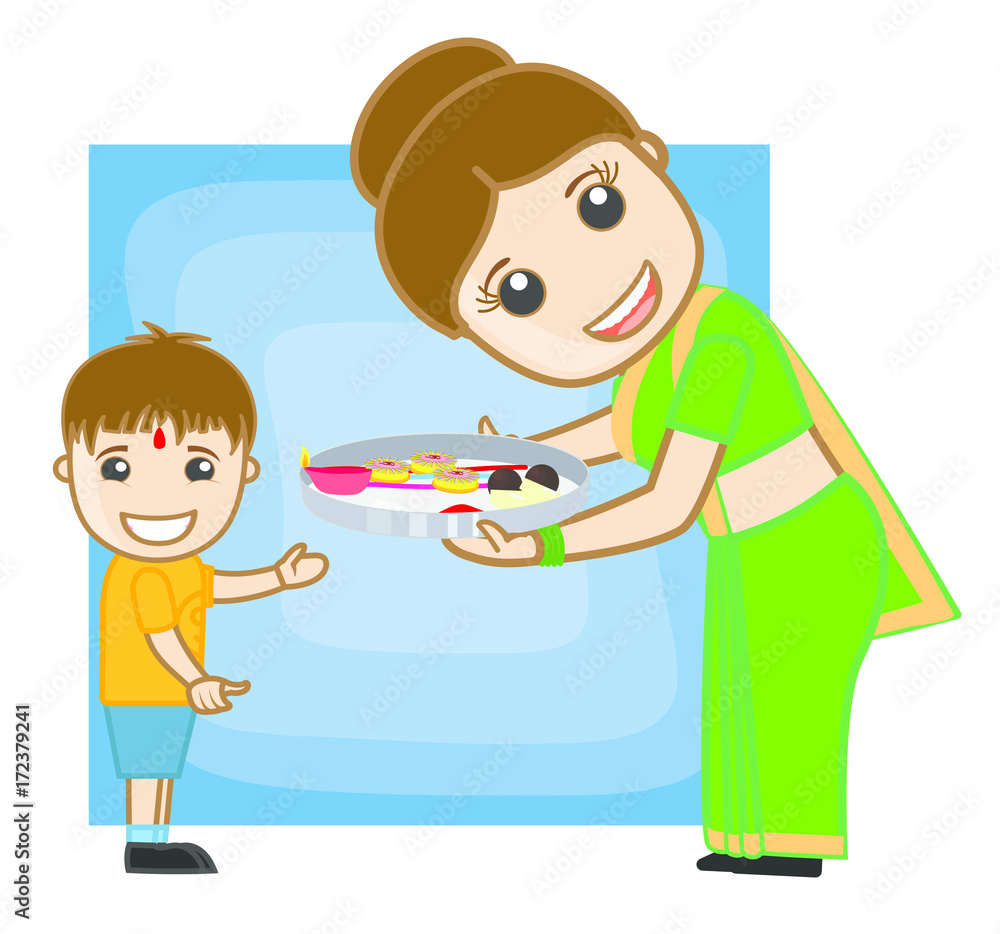 Celebrating Bhai Dooj Cartoon Characters Vector Celebrating Bhai Dooj Cartoon Characters Vector