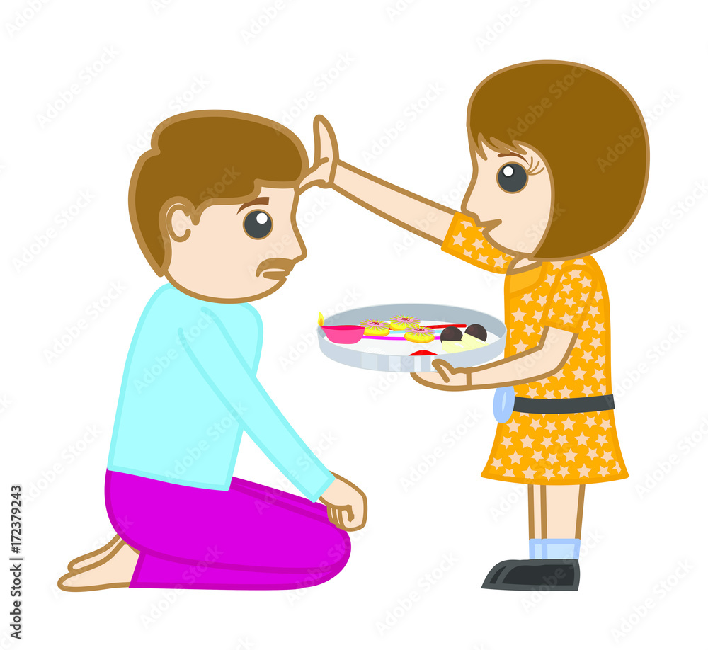 Celebrating Rakhi - Cartoon Characters Vector Celebrating Rakhi - Cartoon Characters Vector