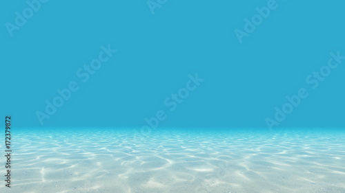 Under blue clear sea. Ocean floor. 3D render.